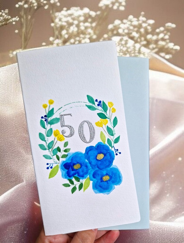 grafiki i ilustracje Ręcznie malowana kartka akwarelami 50 urodziny, imieniny, rocznica