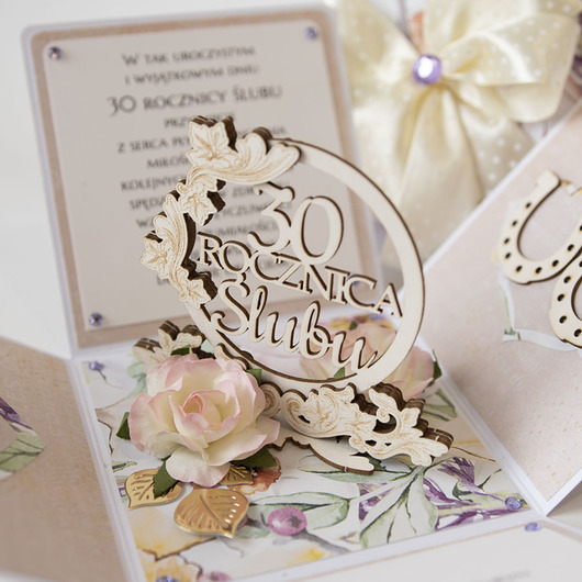 kartki scrapbooking 30 rocznica ślubu, perłowe gody, exploding box, kartka 3d
