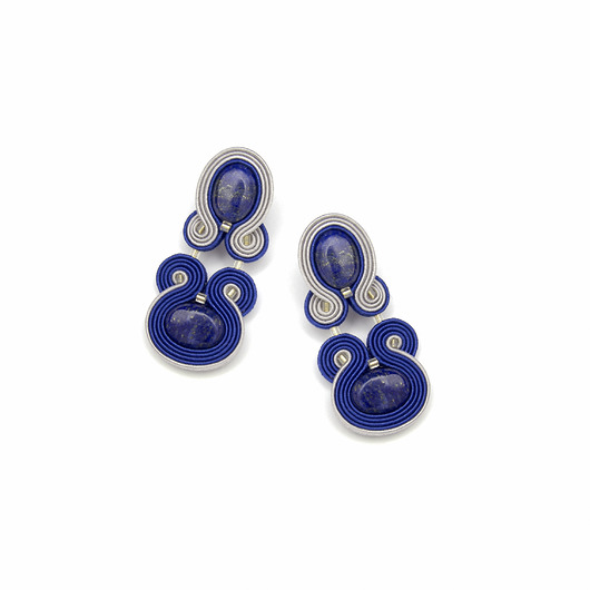 kolczyki soutache Kobaltowe kolczyki z kamieniami
