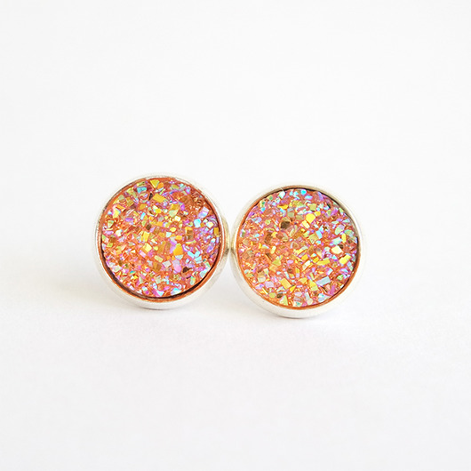 kolczyki z żywicy Kolczyki małe - Druzy morelowe - sztyfty