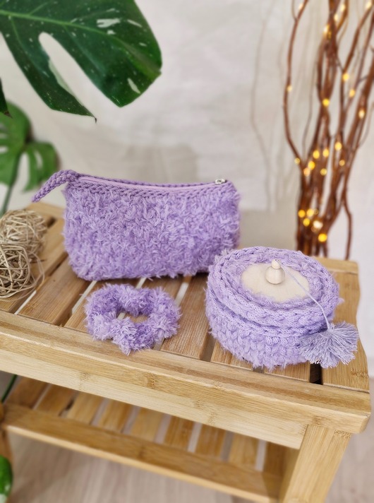 kosmetyczki Zestaw prezentowy pod choinkę - kosmetyczka, gumka i szkatułka - lila