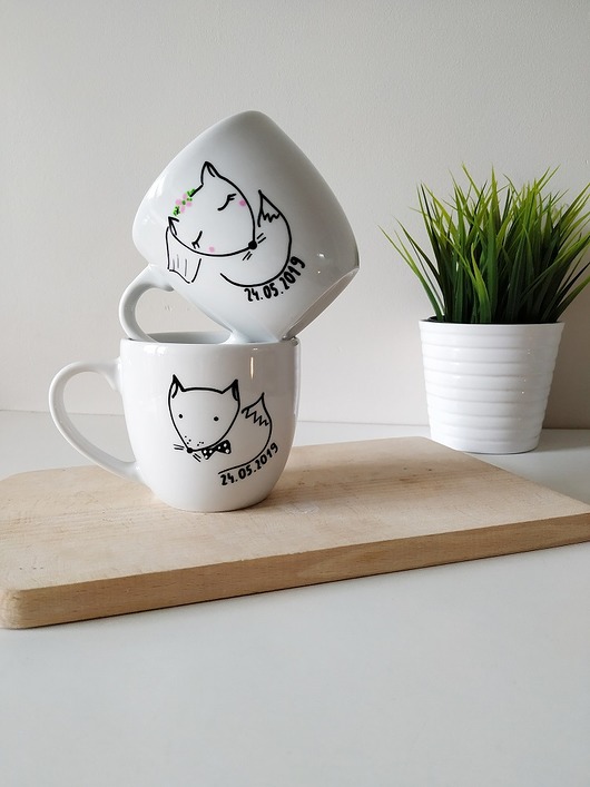 komplet kubków ślubnych z datami i lisami MUKI design