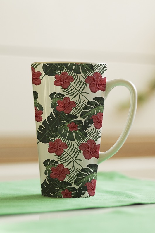 Kubek Latte z nadrukiem -Liście i kwiaty AllbagAllprints