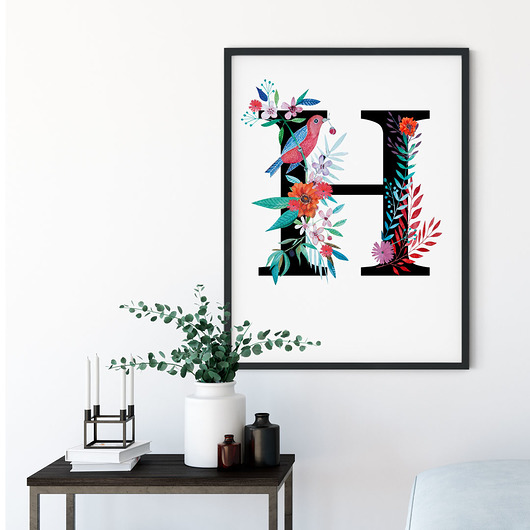Litera H, inicjał - ilustracja drukowana muamua design