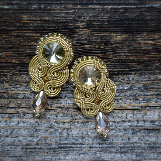kolczyki soutache Złoty beż - kolczyki soutache