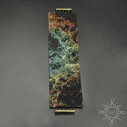 bransoletki ze szkła Ilúve - Crab Nebula I, szeroka wyplatana bransoleta, beading