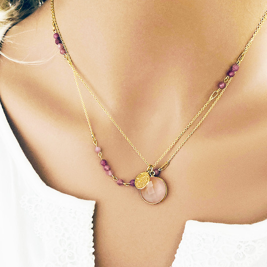 złote naszyjniki Naszyjnik różowy Turmalin, kamienie naturalne