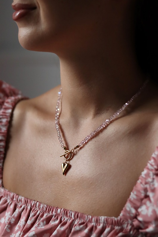 złote naszyjniki Naszyjnik Toggle Serce, Różowy Naszyjnik,