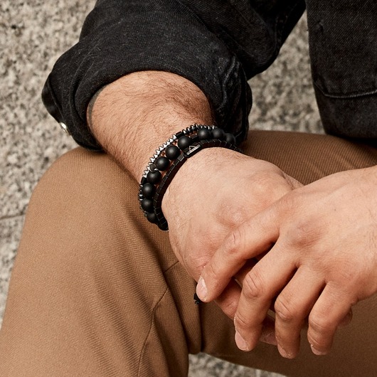 biżuteria męska Duży Onyks i Hematyt - komplet męskich bransoletek KULKA MAN
