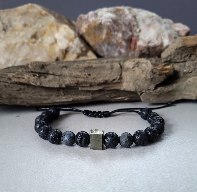 biżuteria męska Męska bransoletka z surowym Turmalinem