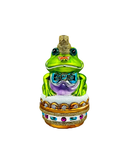 ozdoby choinkowe Bombka choinkowa: Żaba Książe z koroną i niebieską muszką