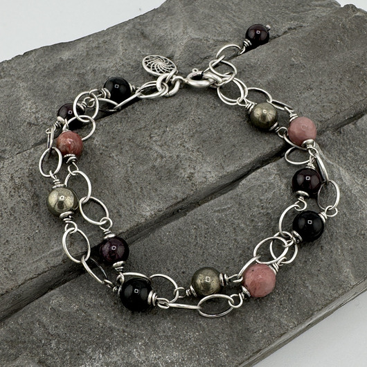 bransoletki z kamieni naturalnych Turmalin, rodonit, granat, piryt - bransoletka