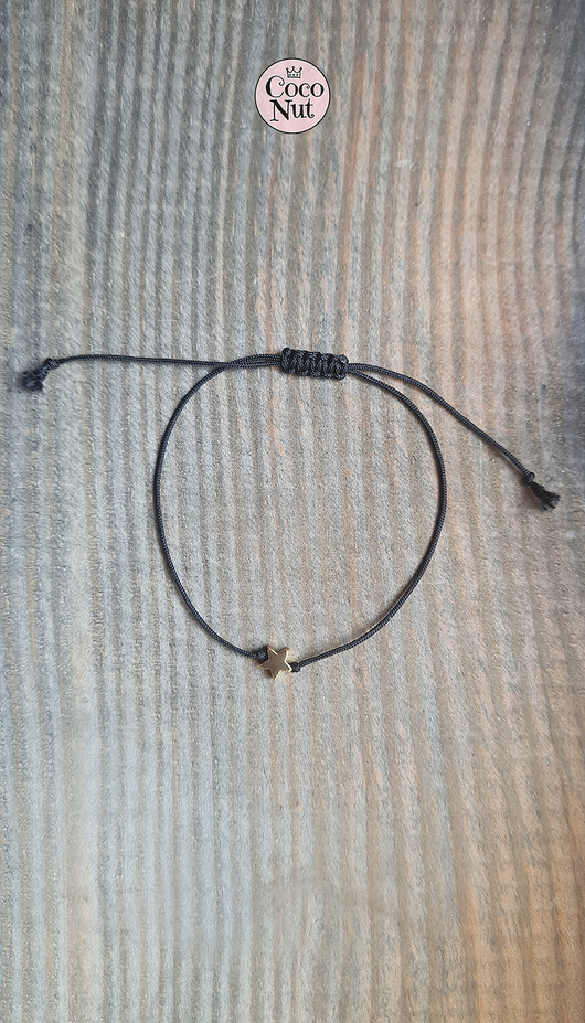 bransoletki na sznurku Złocona bransoletka STAR gwiazdka na sznurku czarny