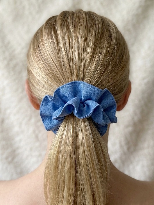gumki do włosów Lniana gumka scrunchies do włosów niebieska