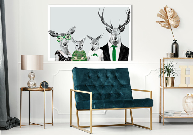 obrazy OBRAZ NA PŁÓTNIE -  120x80cm JELENIE W UBRANIACH