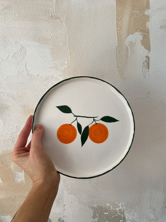 patery i talerze Talerz porcelanowy z pomarańczami  z zielonym rantem / 21 cm