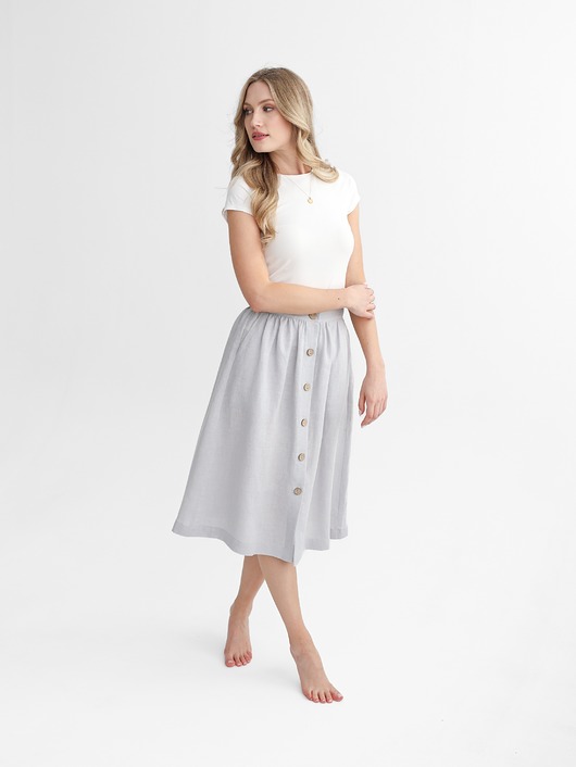 spódnice midi Lniana Spódnica LILY LIGHT GRAY