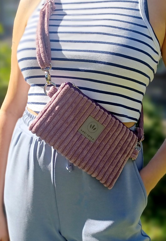 saszetka nerka Sztruksowa mini nerka saszetka Wrzosowa