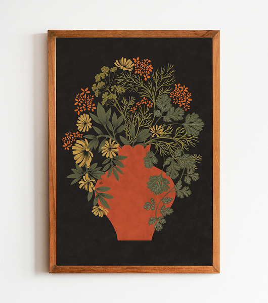 plakaty Orange vase, plakat botaniczny, plakat kwiaty