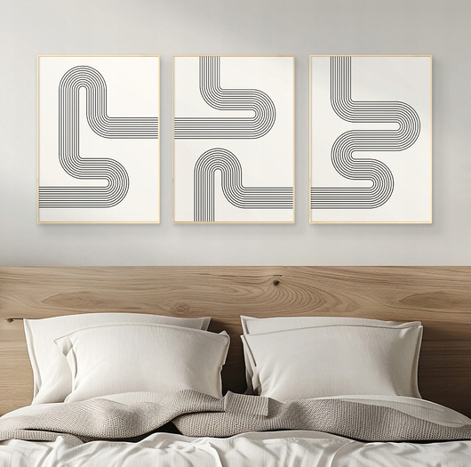 plakaty Zestaw 3  geometrycznych plakatów liniowych, do salonu, sypialni.