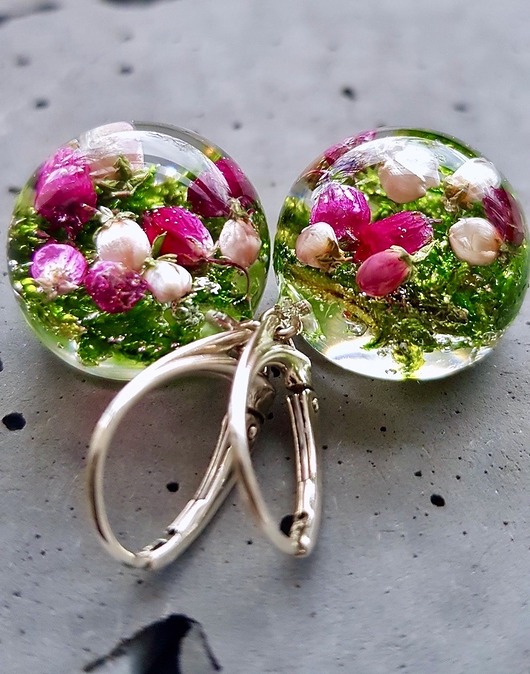 Kolczyki srebrne z mchem i wrzosem Grol Jewellery
