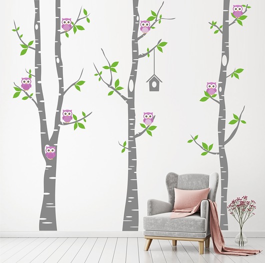 tapety i naklejki ścienne NAKLEJKI BRZOZY i SOWY ZESTAW