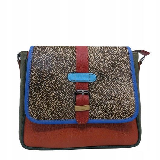 torby na ramię Torebka damska klasyczna na ramię skórzana pojemna klapka wzór OLIVKA