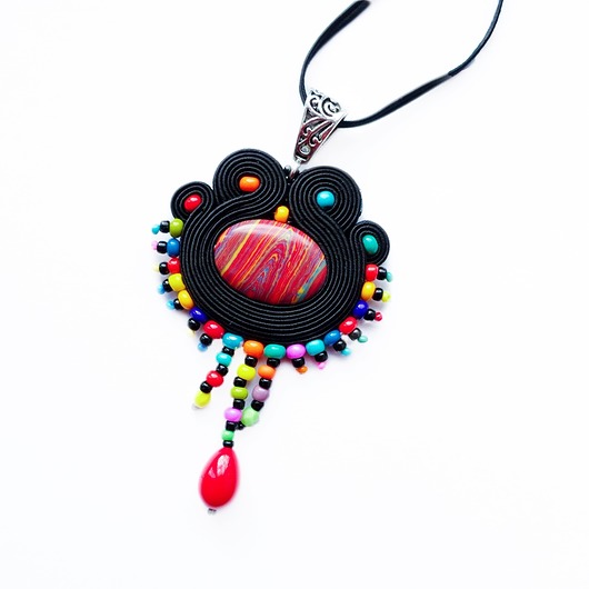 Kolorowy  naszyjnik soutache Mró Soutache
