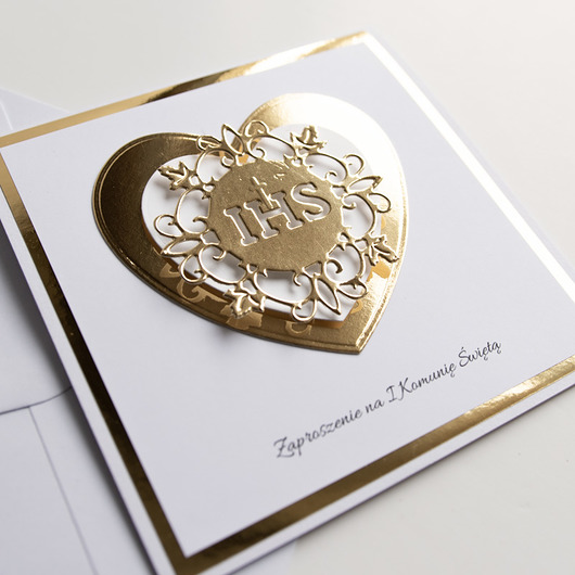 zaproszenia na komunię Zaproszenie na komunię złote serce