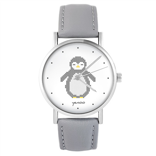 zegarki damskie Zegarek - Pingwin - skóra, szary