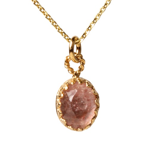złote naszyjniki Minimalistyczny złoty naszyjnik z kwarcem truskawkowym w stylu Vintage