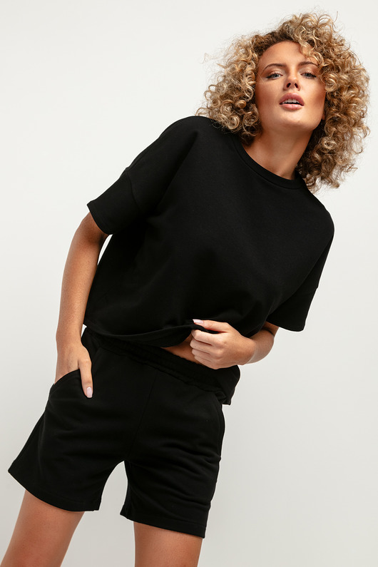 t-shirt damskie Bluza z krótkim rękawem T386, czarna