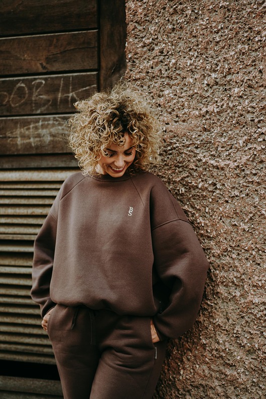 bluza bez kaptura damska Bluza Basic oversize czekoladowa
