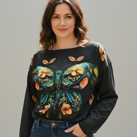 bluza bez kaptura damska Bluza bawełniana Motyl Niebieski