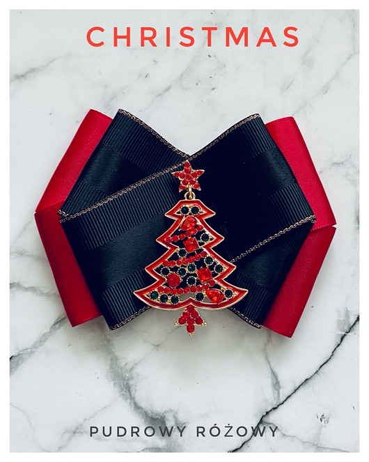 broszki Brosza z  Czerwoną Choinką  z kryształków Mikołajki Święta