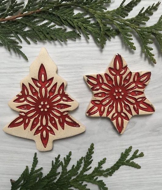 dekoracje bożonarodzeniowe zestaw 2 magnesów choinka i gwiazdka