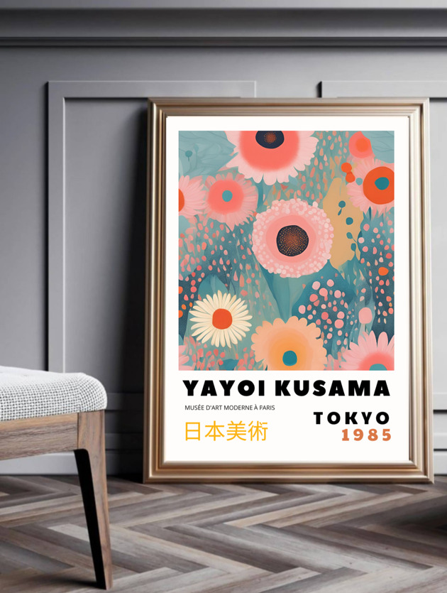 grafiki i ilustracje PLAKAT dekoracyjny , kwiaty Yayoi Kusama, abstrakcja kolorowa