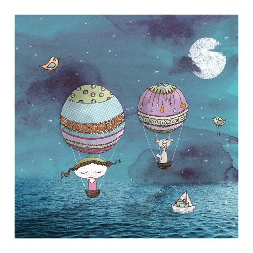 nocny lot balonem - ilustracja miamilu