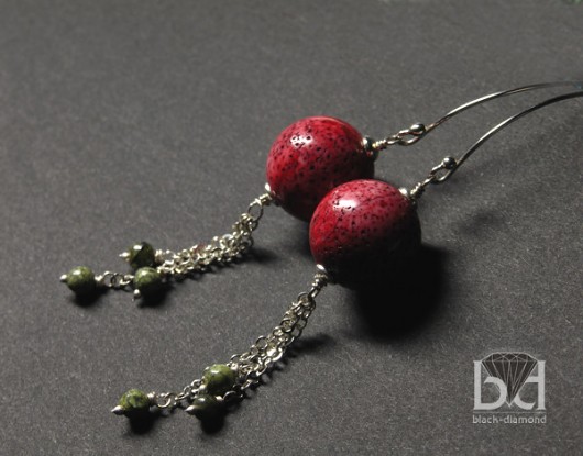 Koralowiec i serpentynit w srebrze Black Diamond