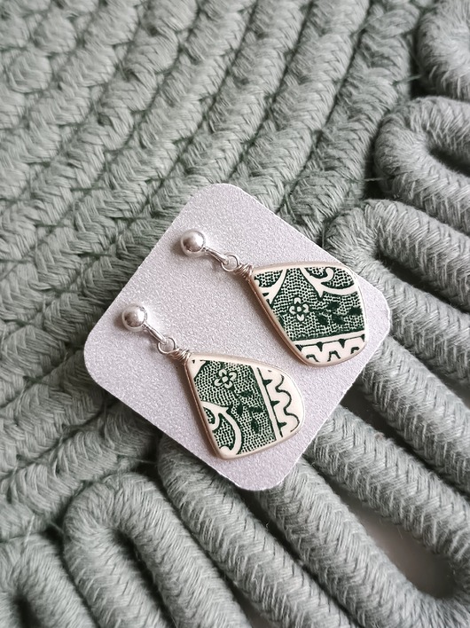 kolczyki ceramiczne Kolczyki ceramiczne w zielone kwiaty