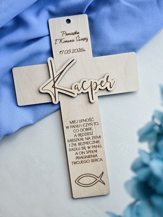 komunia - pozostałe Personalizowana pamiątka Pierwszej Komunii Świętej - Krzyż, Psalm 37