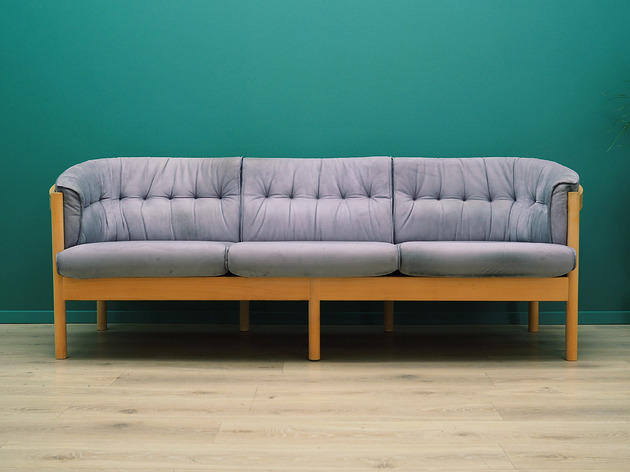 sofy i szezlongi Sofa welurowa wrzosowa, duński design, lata 70