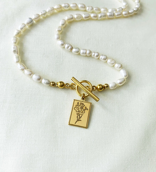 naszyjniki - inne Niezapominajka- Naszyjnik- Perły- Kolekcja Flora