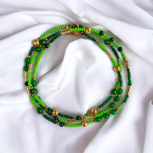 korale UNIKATOWY sznur kamieni 120cm : korale : naszyjnik : zieleń