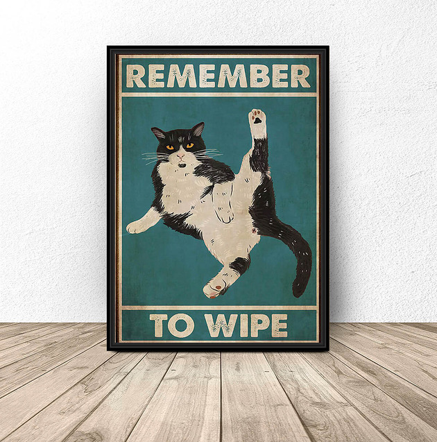 plakaty Plakat do łazienki z kotem "Remember to wipe"