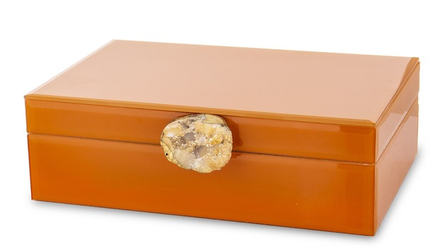 pojemniki na biżuterię Szkatułka z MDFu z agatem 8x24,5x18,5 cm pomarańczowa