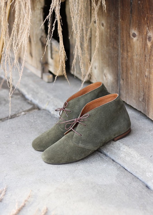 półbuty damskie TRZEWIKI WELUR oliwka