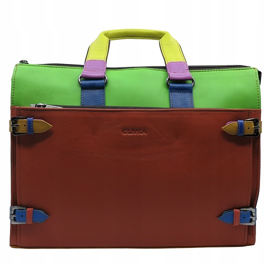 torby na ramię Skórzana aktówka damska pojemna miejsce na laptop, kieszenie eko OLIVKA