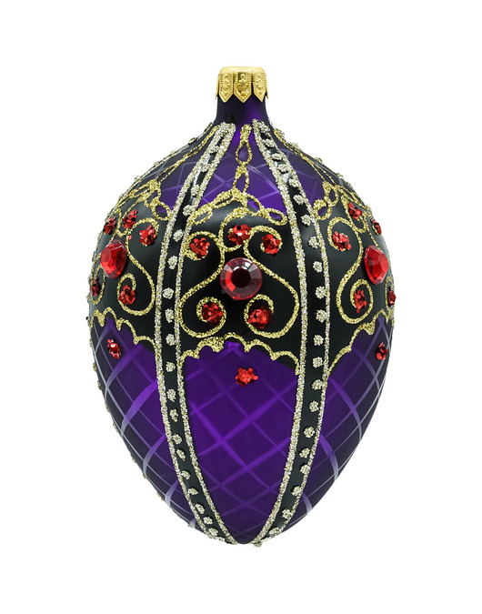 bombki Bombka choinkowa szklana ręcznie malowana: Jajo Faberge: czarno-purpurowe