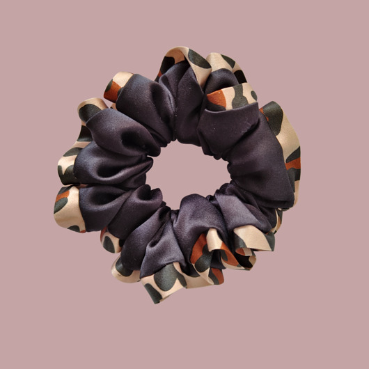 gumki do włosów Gumka jedwabna, scrunchie, frotka panterka czarny MAXI